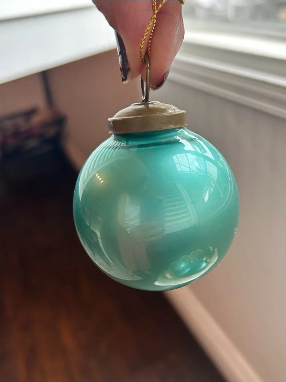 Restoration Hardware Teal Blue Crackle Glass Ornaments Set of 6